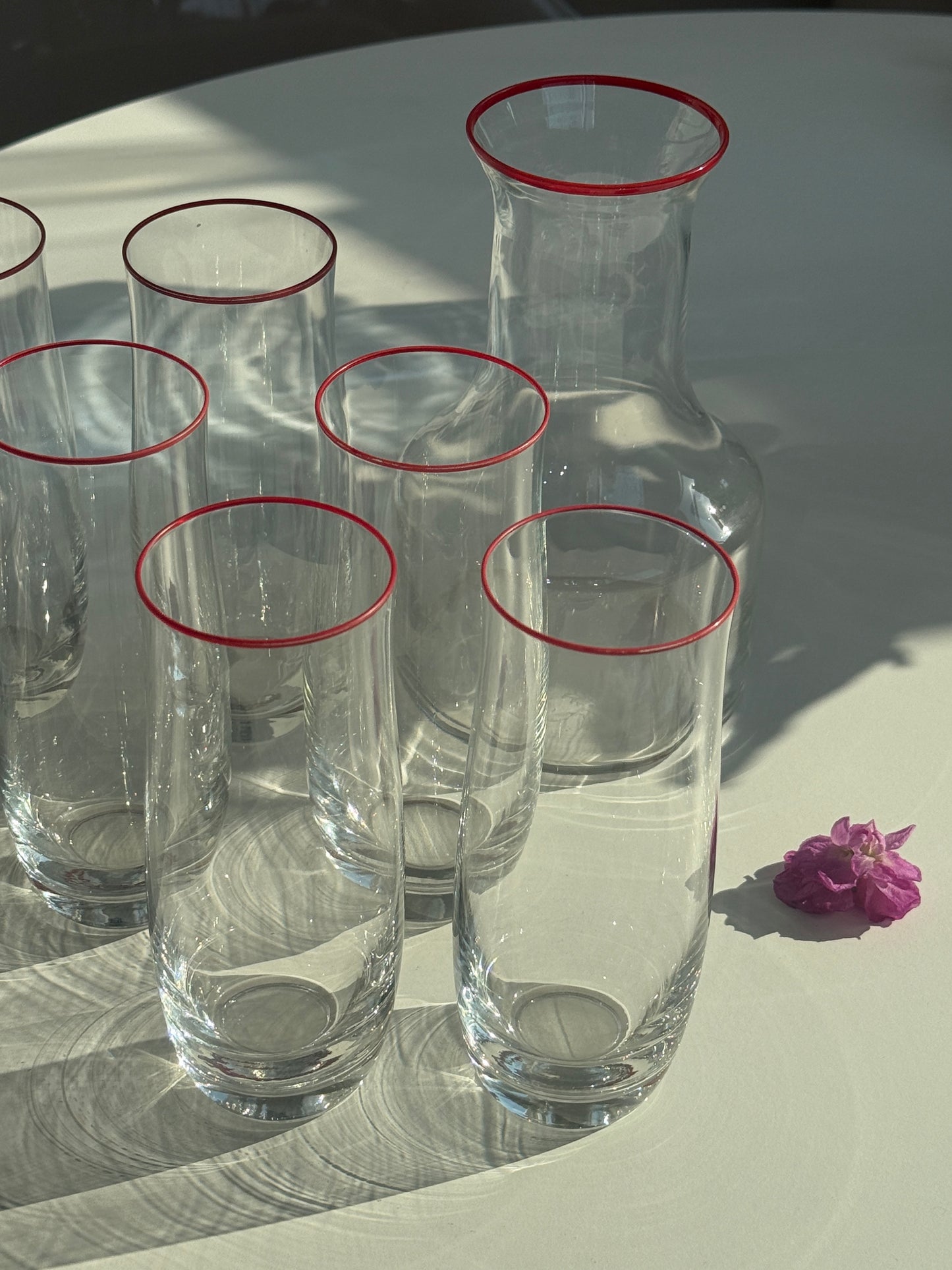 Glas & karaffel m. rød kant, sæt