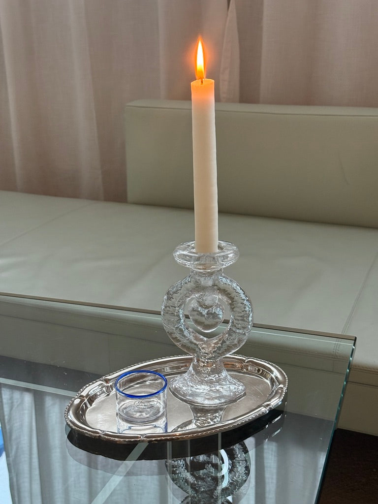 Mundblæst saltkar med blå kant - Gudhjem Glasrøgeri