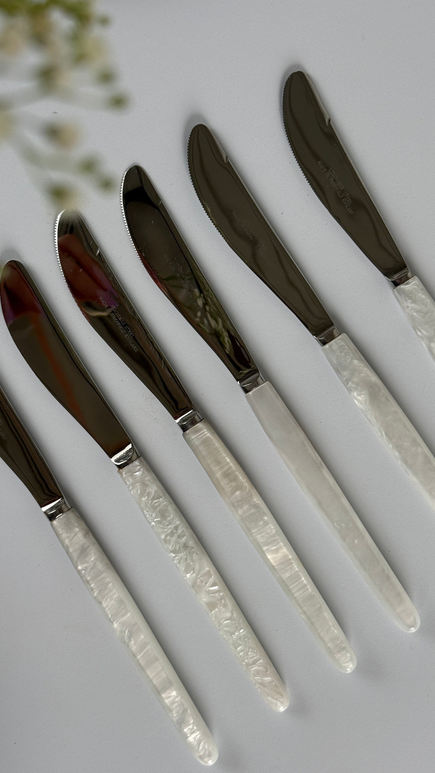 Vintage knive med perlemorshåndtag, sæt med 6 stk.