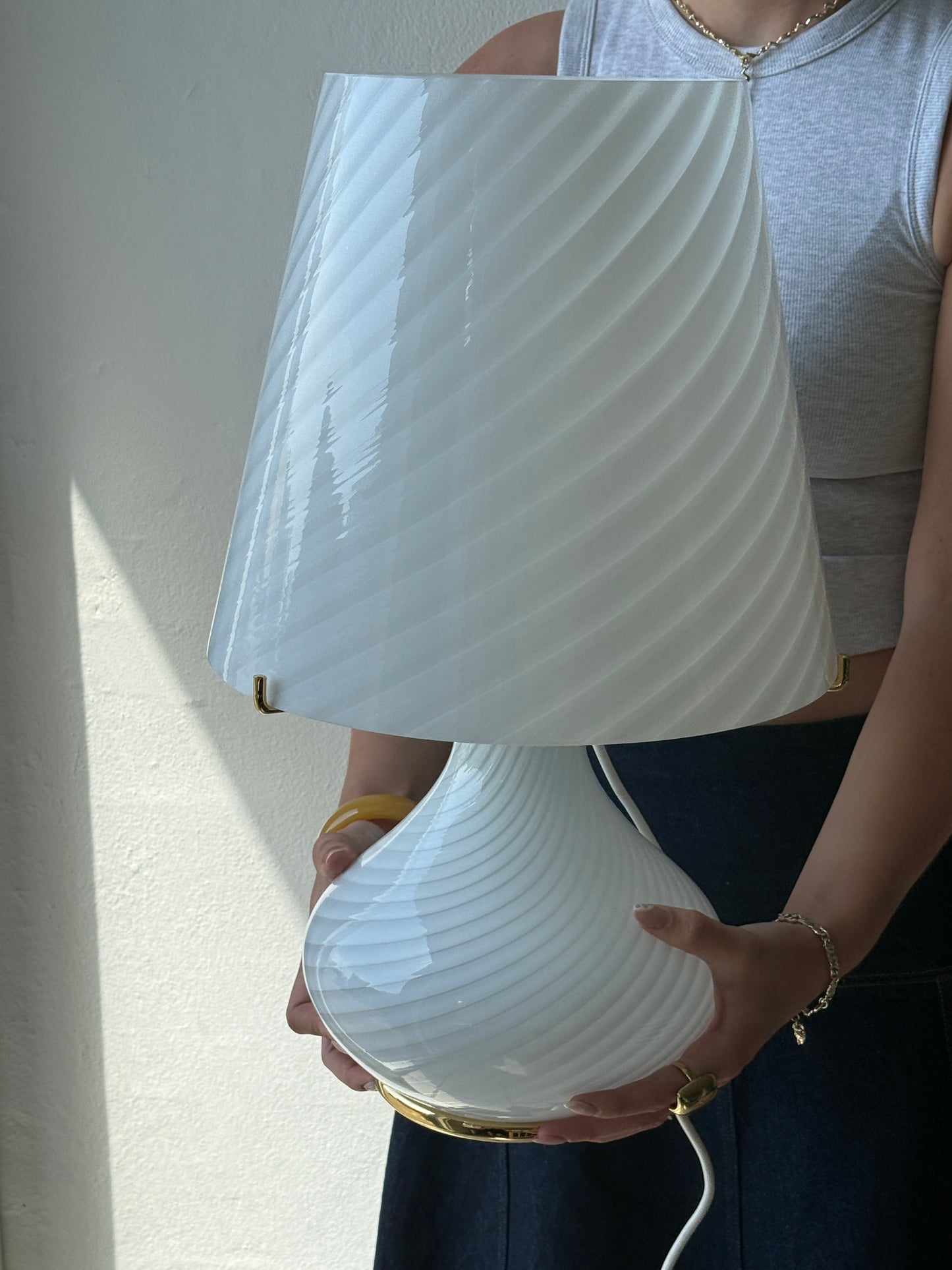 Stor Murano bordlampe i hvidt, swirl glas – XXL