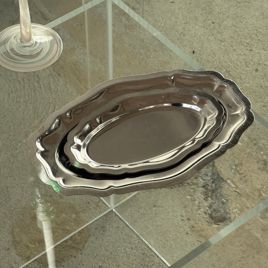 Sæt med to ovale serverigsfade, rustfrit stål