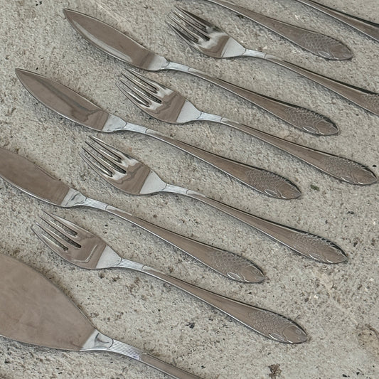 Bestiksæt med fiskedekor, 13 dele