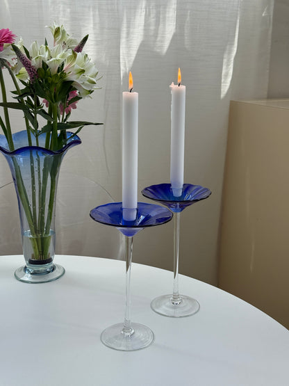 Mundblæste, blå lysestager