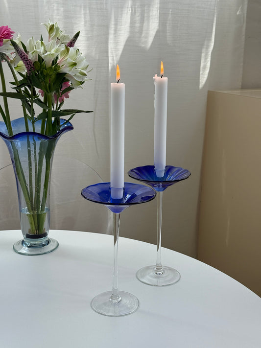 Mundblæste, blå lysestager