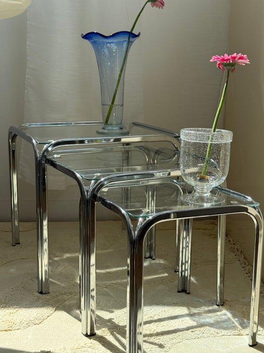 Sofaborde i krom & glas