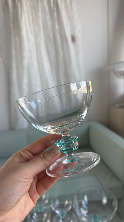Dessertskåle i glas med turkisblå stilk, 11 dele