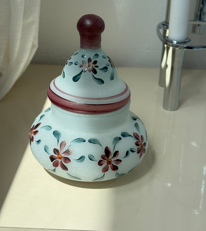 Håndmalet glaskrukke med låg