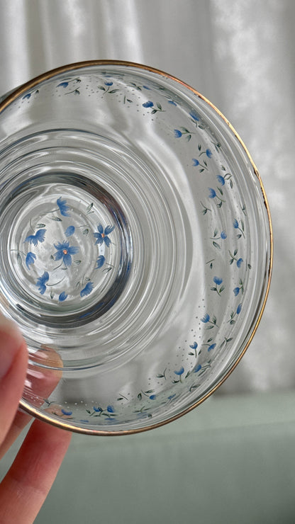 Glasskåle med blå blomster – sæt med 5 stk.