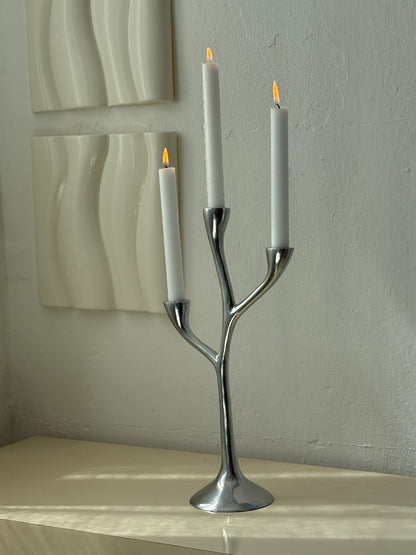 Lysestage med tre grene, blank aluminium