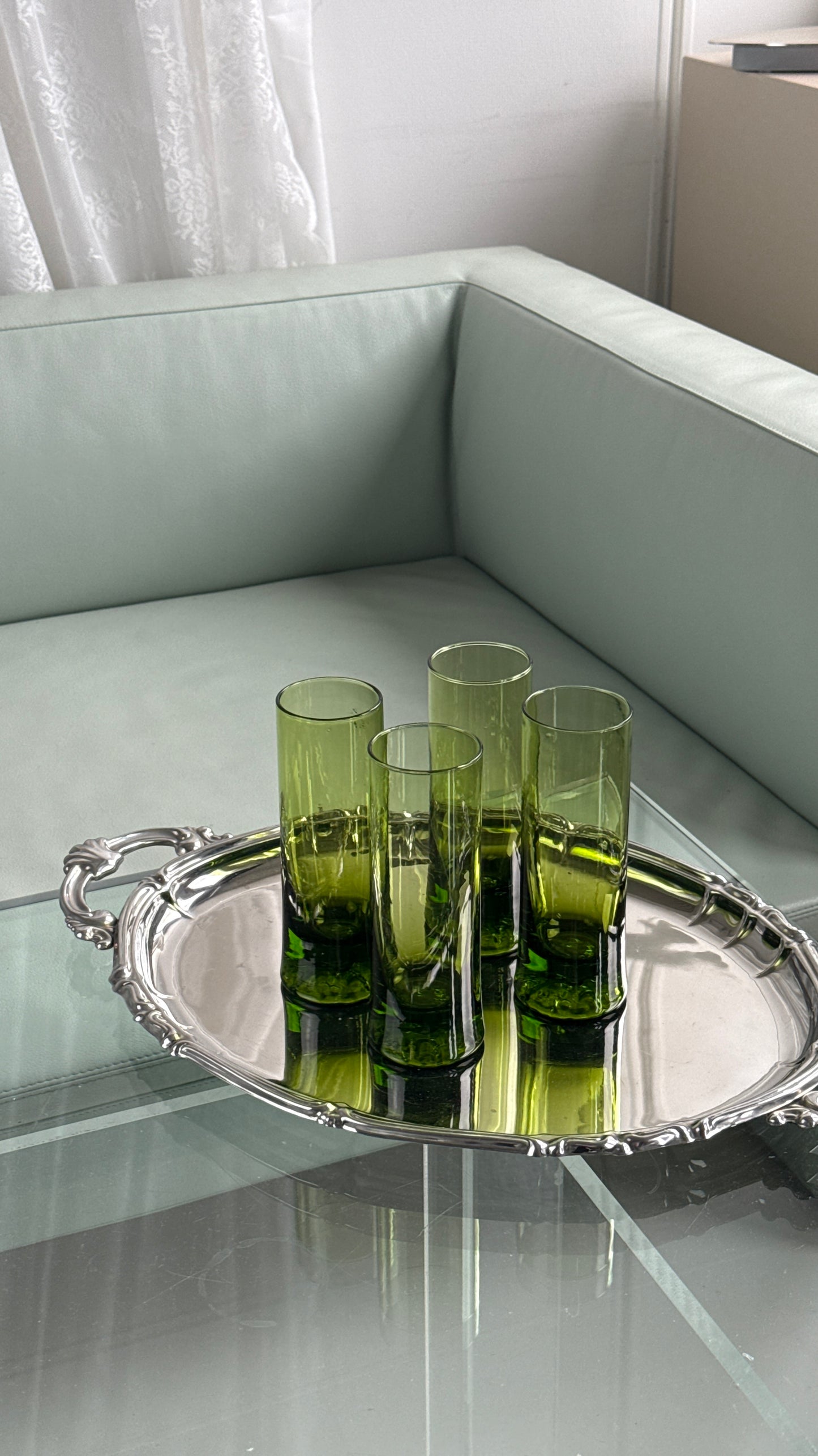 Mundblæste grønne glas, 4 stk.