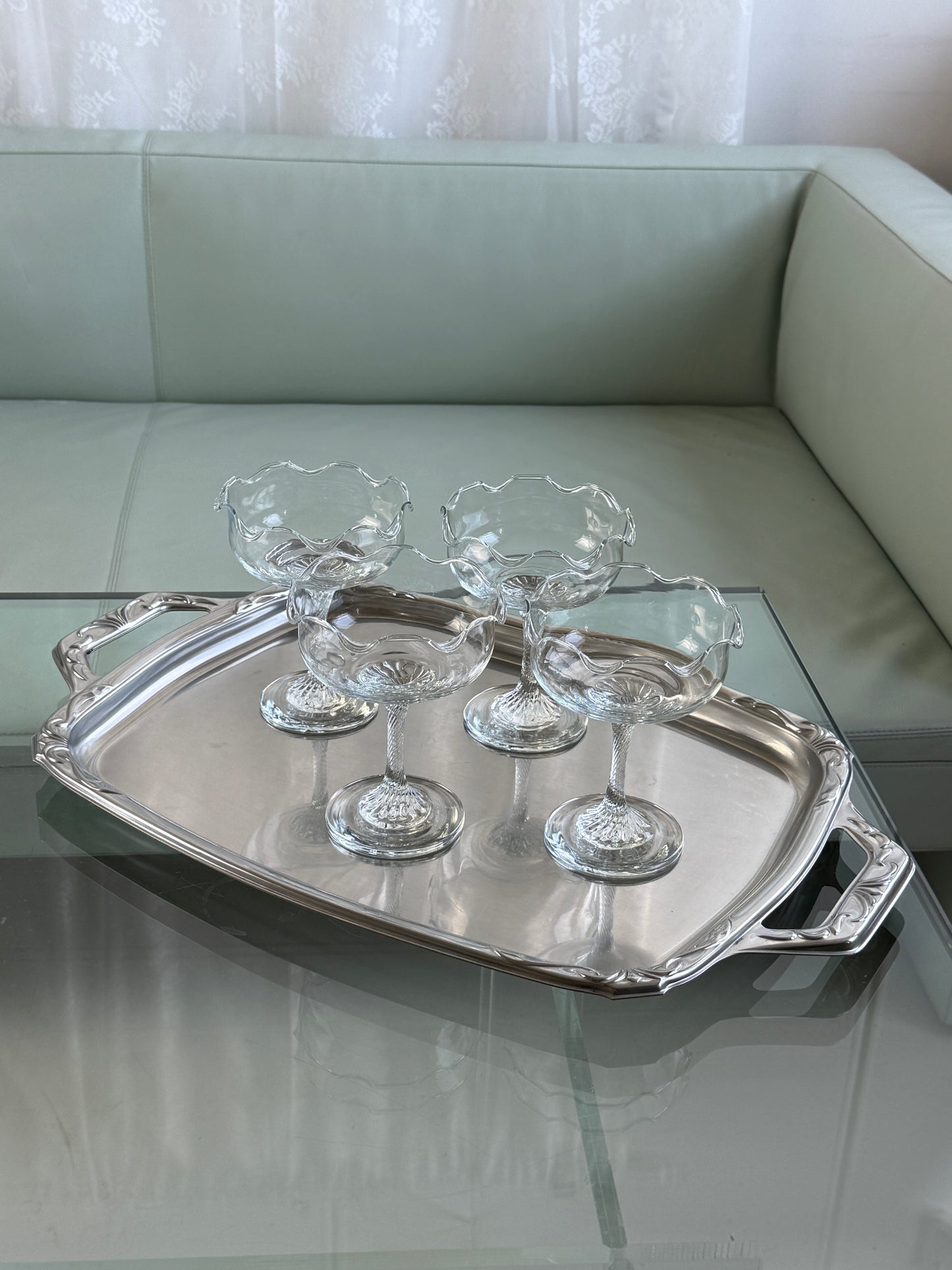 Mundblæste dessert-/cocktailglas i klart glas, sæt á 4 stk.