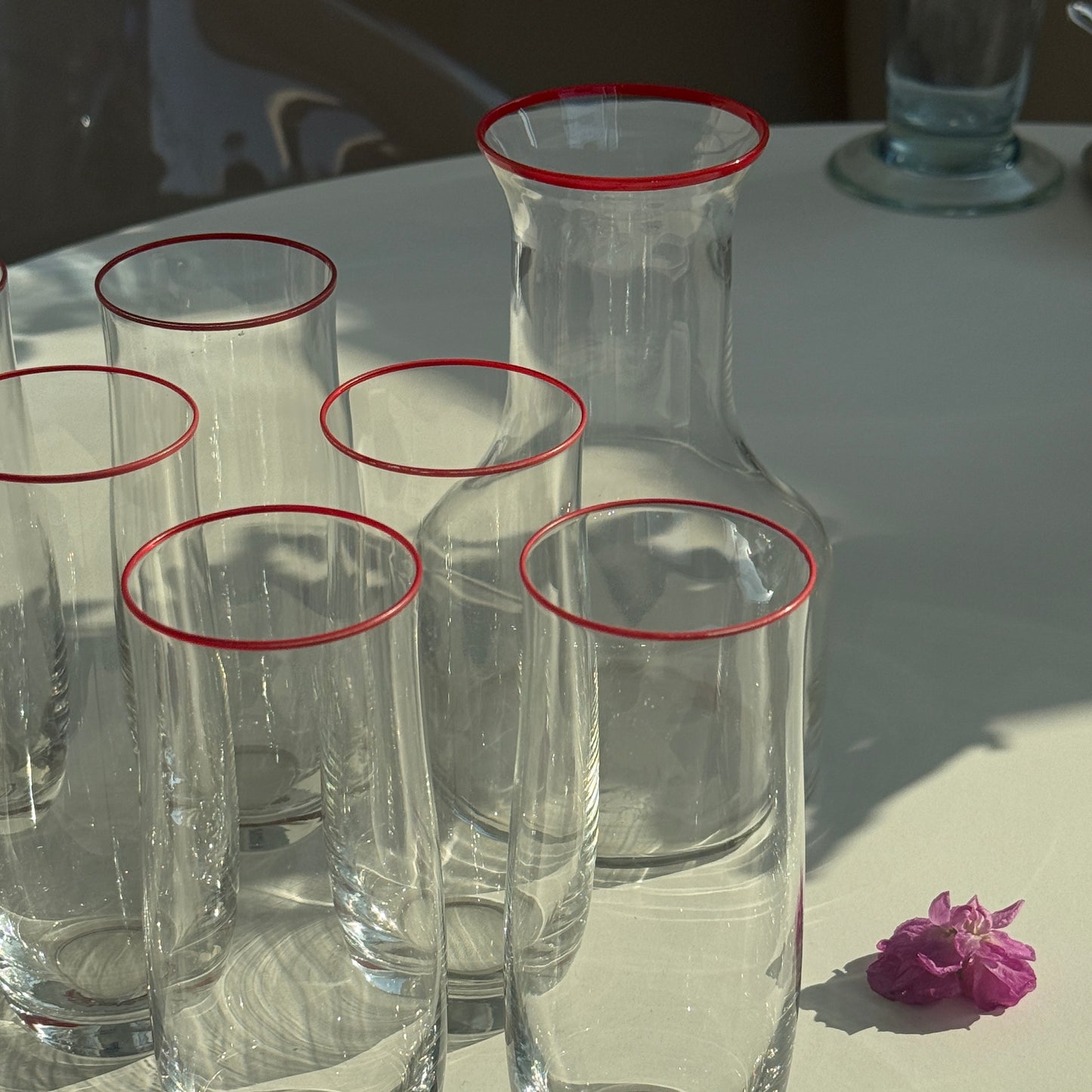 Glas & karaffel m. rød kant, sæt