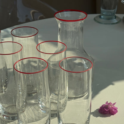 Glas & karaffel m. rød kant, sæt