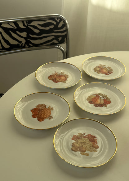Desserttallerkner med frugtmotiv, Lyngby Porcelæn (5 stk)