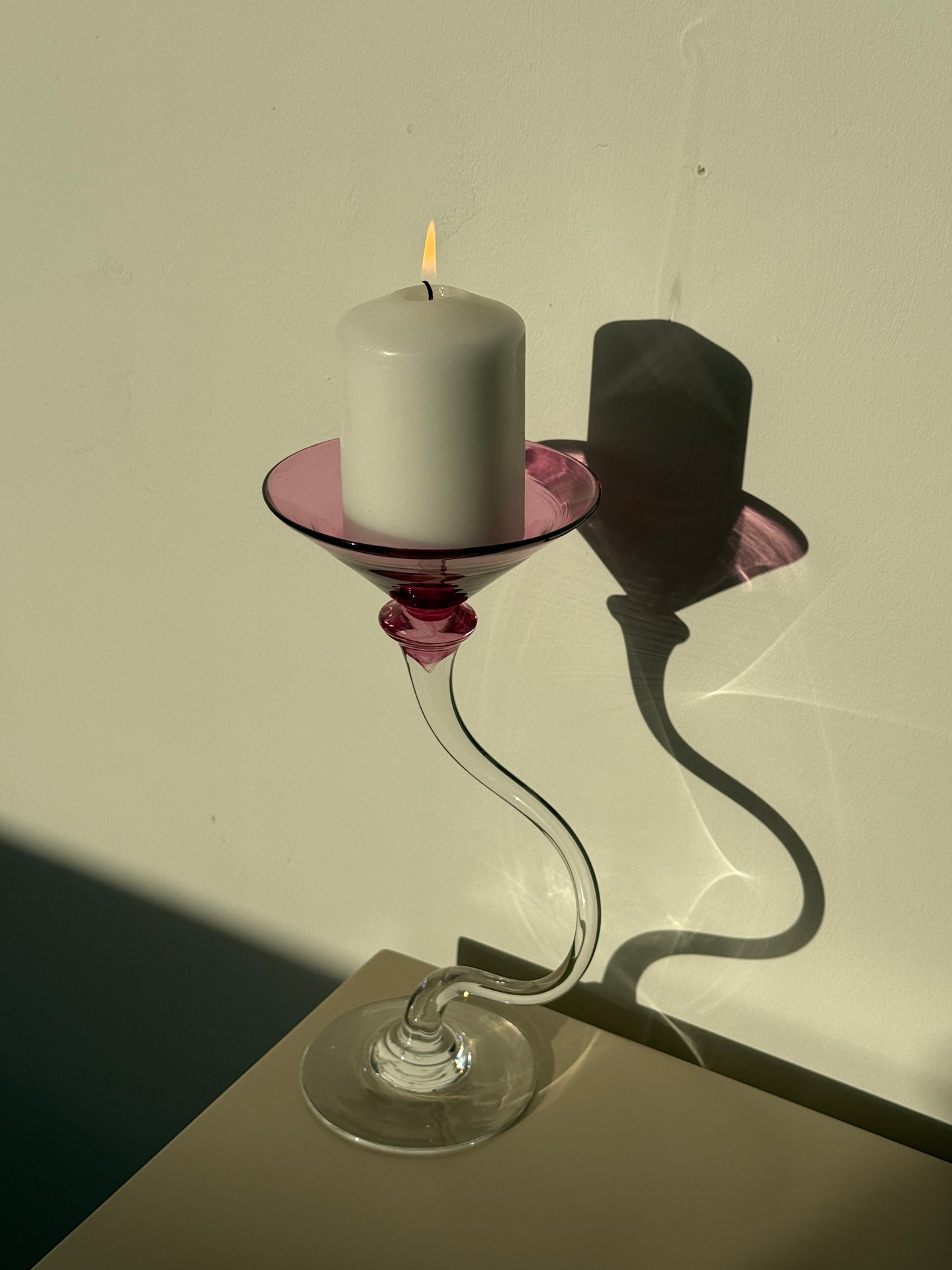 Mundblæst lysestage, glas