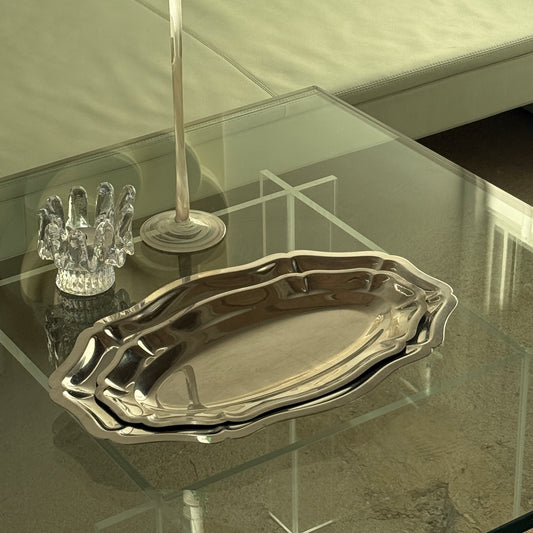 Sæt med to serveringsfade, rustfrit stål