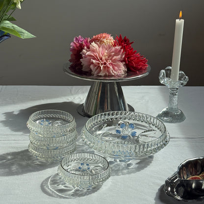 Glasskåle m. blå blomster, sæt