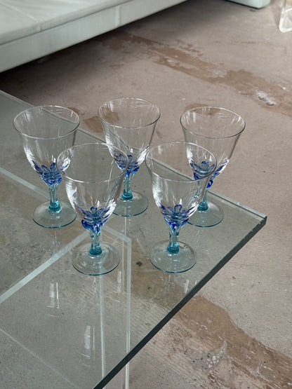 Vinglas med blå detalje, 5 stk.