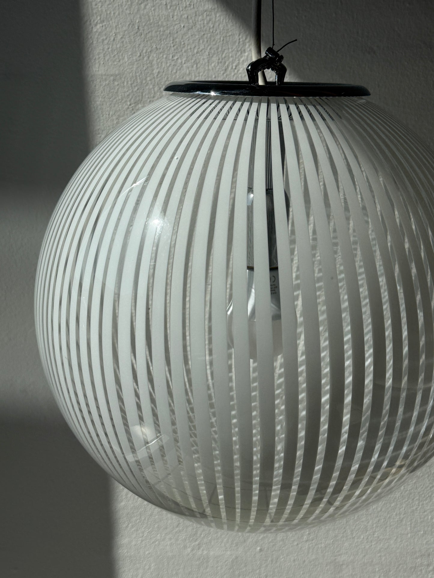 Rund vintage Murano lampe, hvid swirl