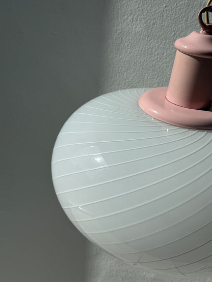 Vintage Murano pendel, hvid med lyserøde detaljer