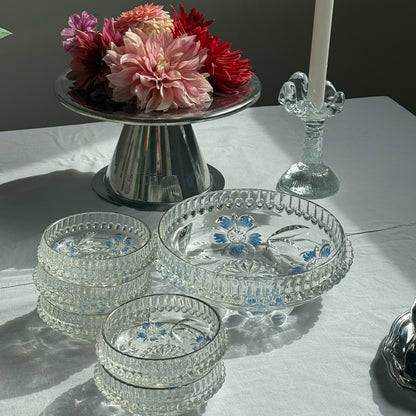 Glasskåle m. blå blomster, sæt