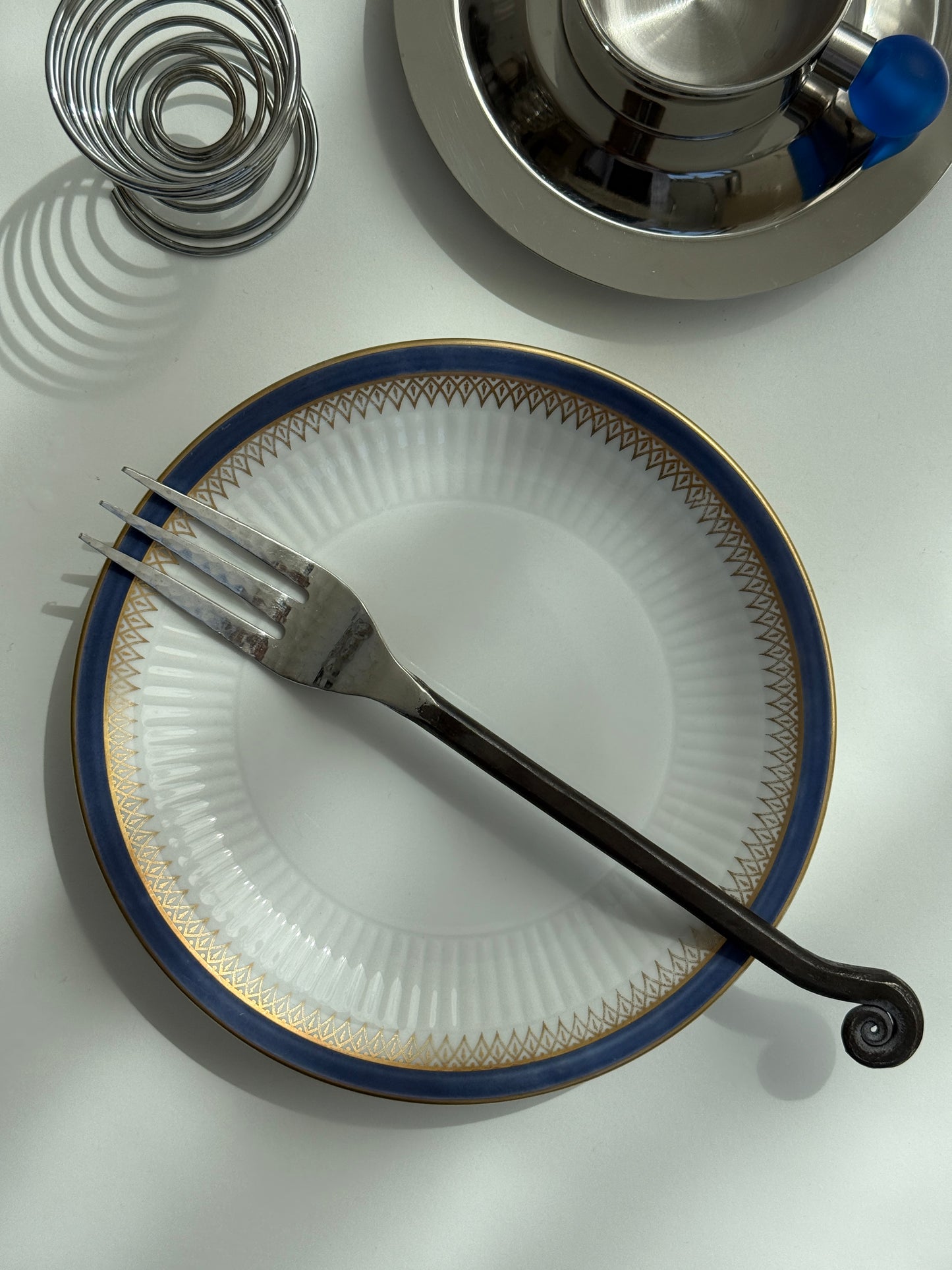 Desserttallerkner med blå kant, 4 stk