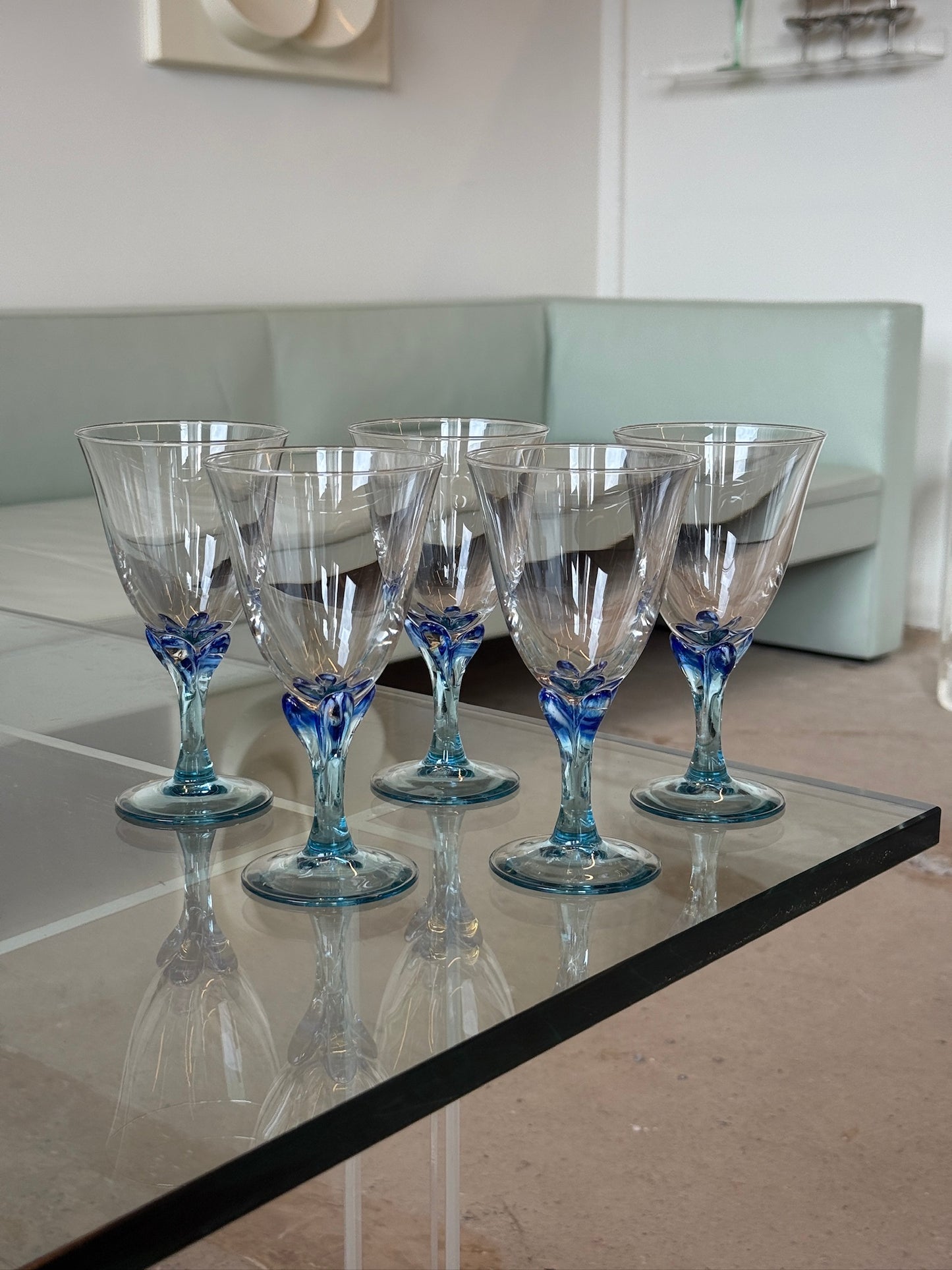 Vinglas med blå detalje, 5 stk.