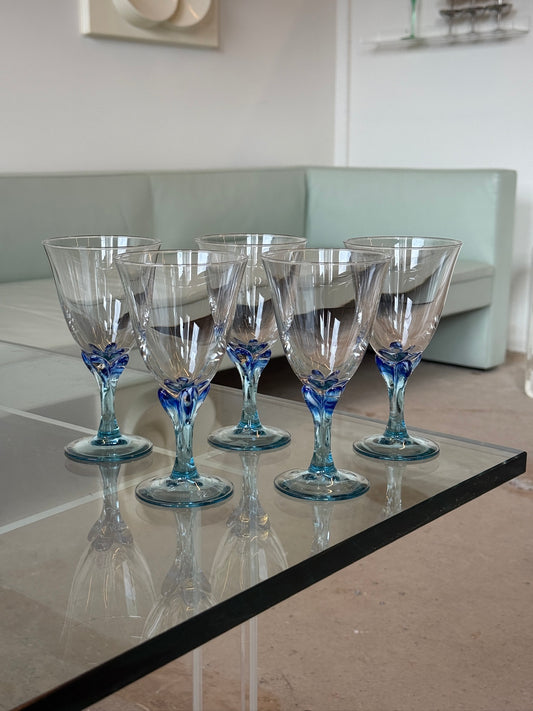 Vinglas med blå detalje, 5 stk.