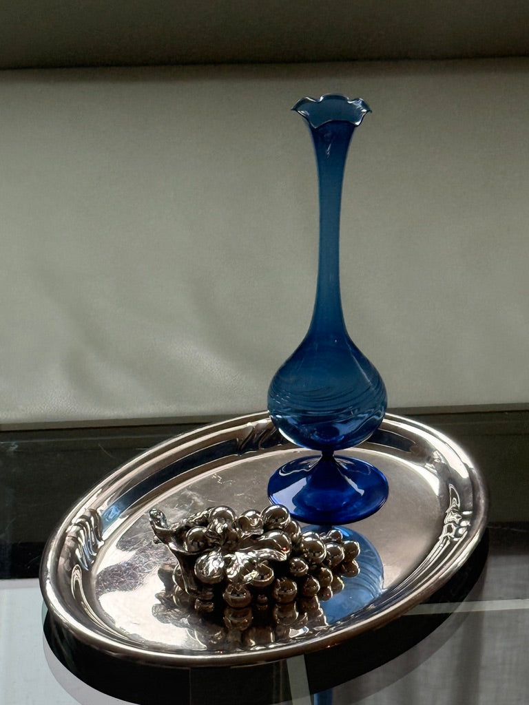 Mundblæst blå glasvase