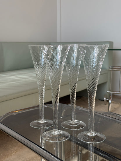 Mundblæste champagnefløjter, 4 stk.
