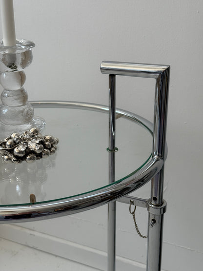 Vintage side-/sofabord i krom og glas