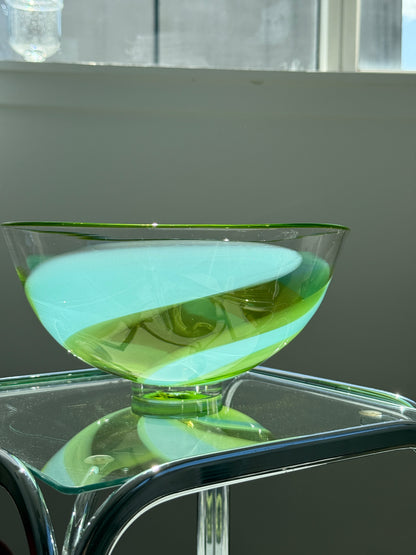 Stor mundblæst glasskål i grønne & blå nuancer
