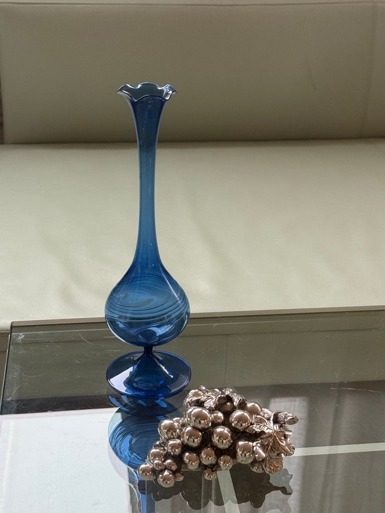 Mundblæst blå glasvase