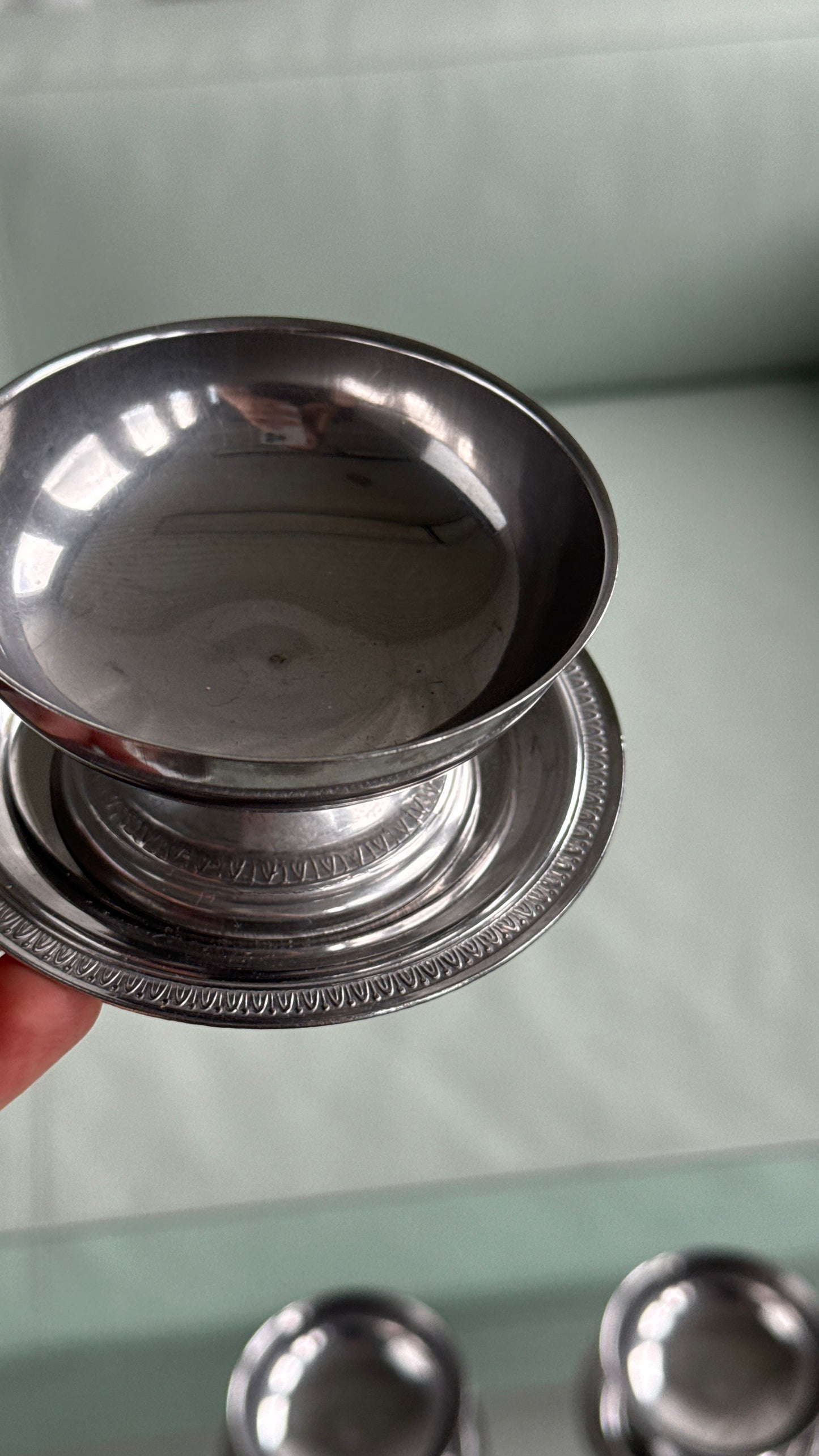 Vintage isskål i rustfrit stål med underkop