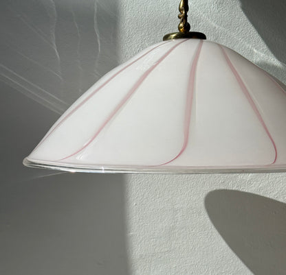 Stor vintage Murano pendel, hvid/lyserød