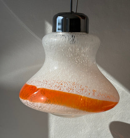 XL vintage Murano lampe, hvid/orange