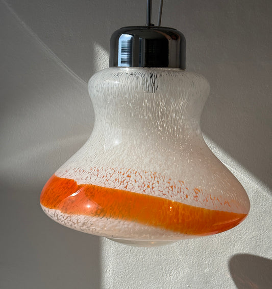 XL vintage Murano lampe, hvid/orange