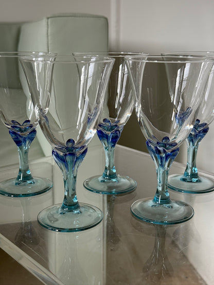 Vinglas med blå detalje, 5 stk.