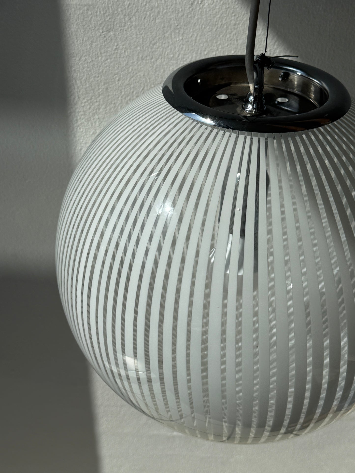 Rund vintage Murano lampe, hvid swirl
