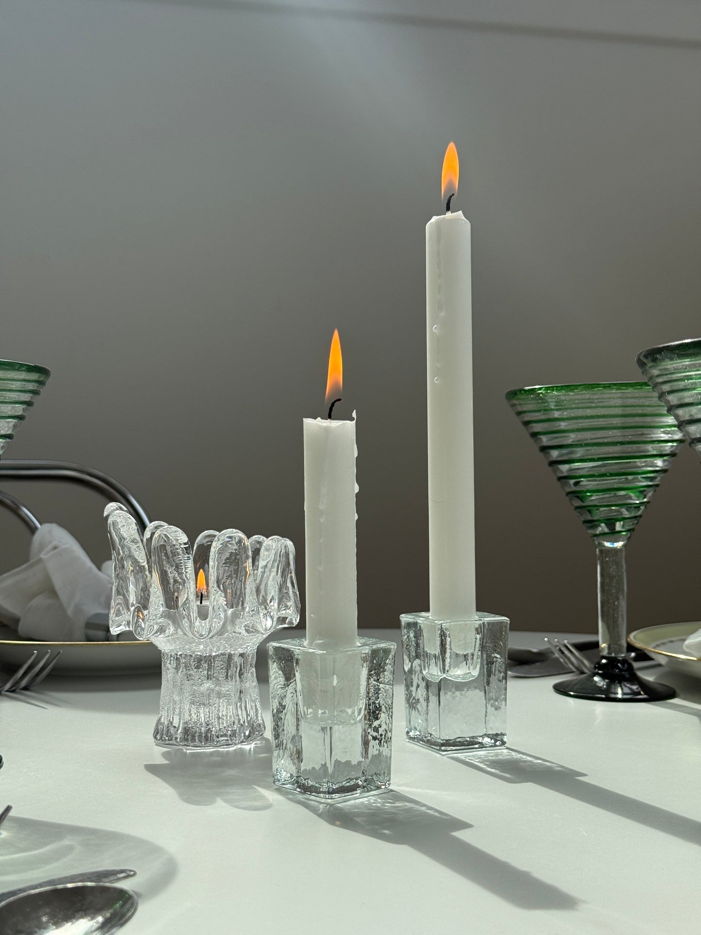 Firkantet lysestage, glas