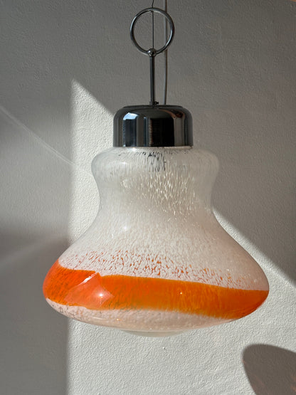 XL vintage Murano lampe, hvid/orange