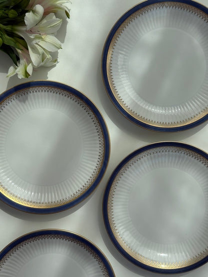 Desserttallerkner med blå kant, 4 stk