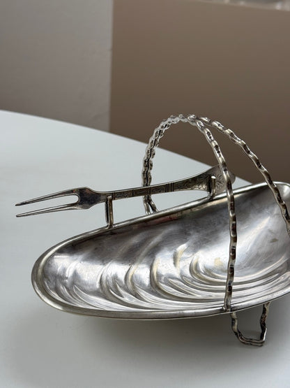 Vintage, sølvbelagt musling m. gaffel