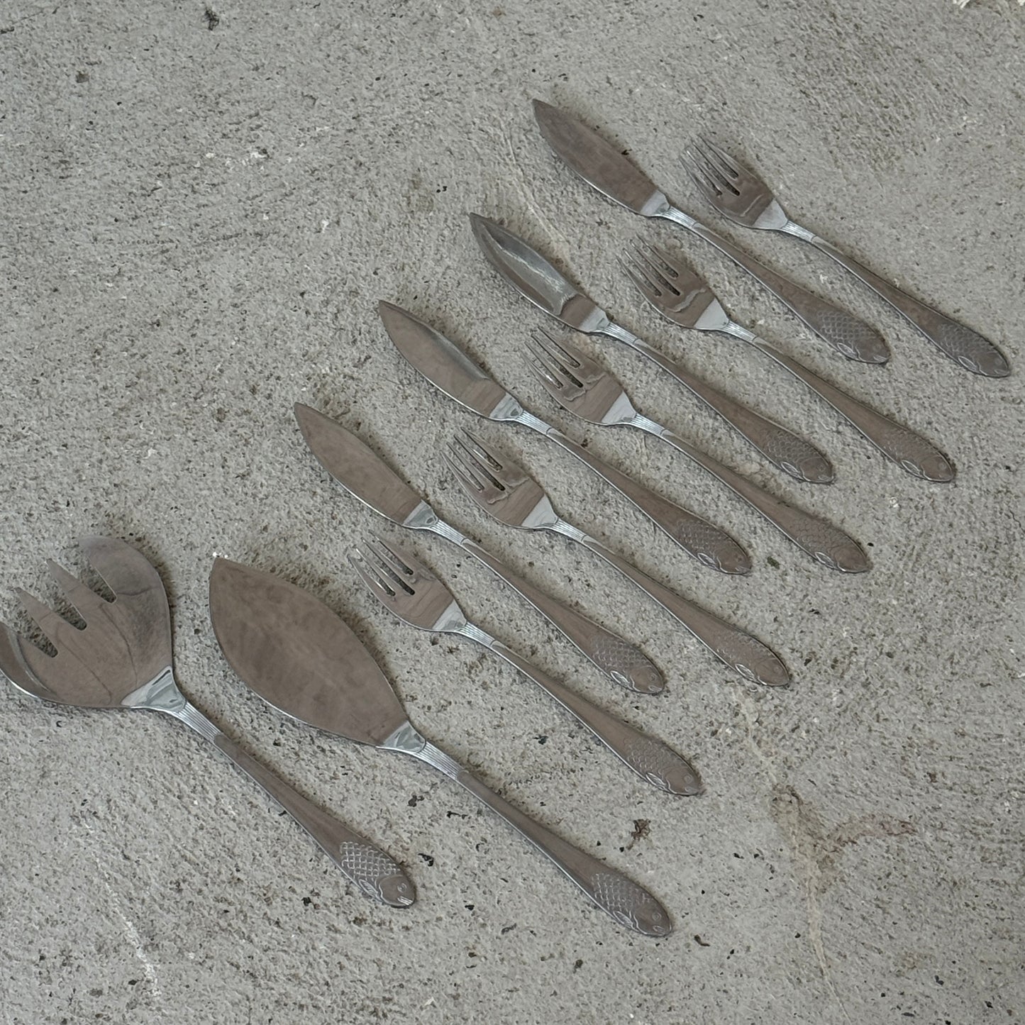 Bestiksæt med fiskedekor, 13 dele