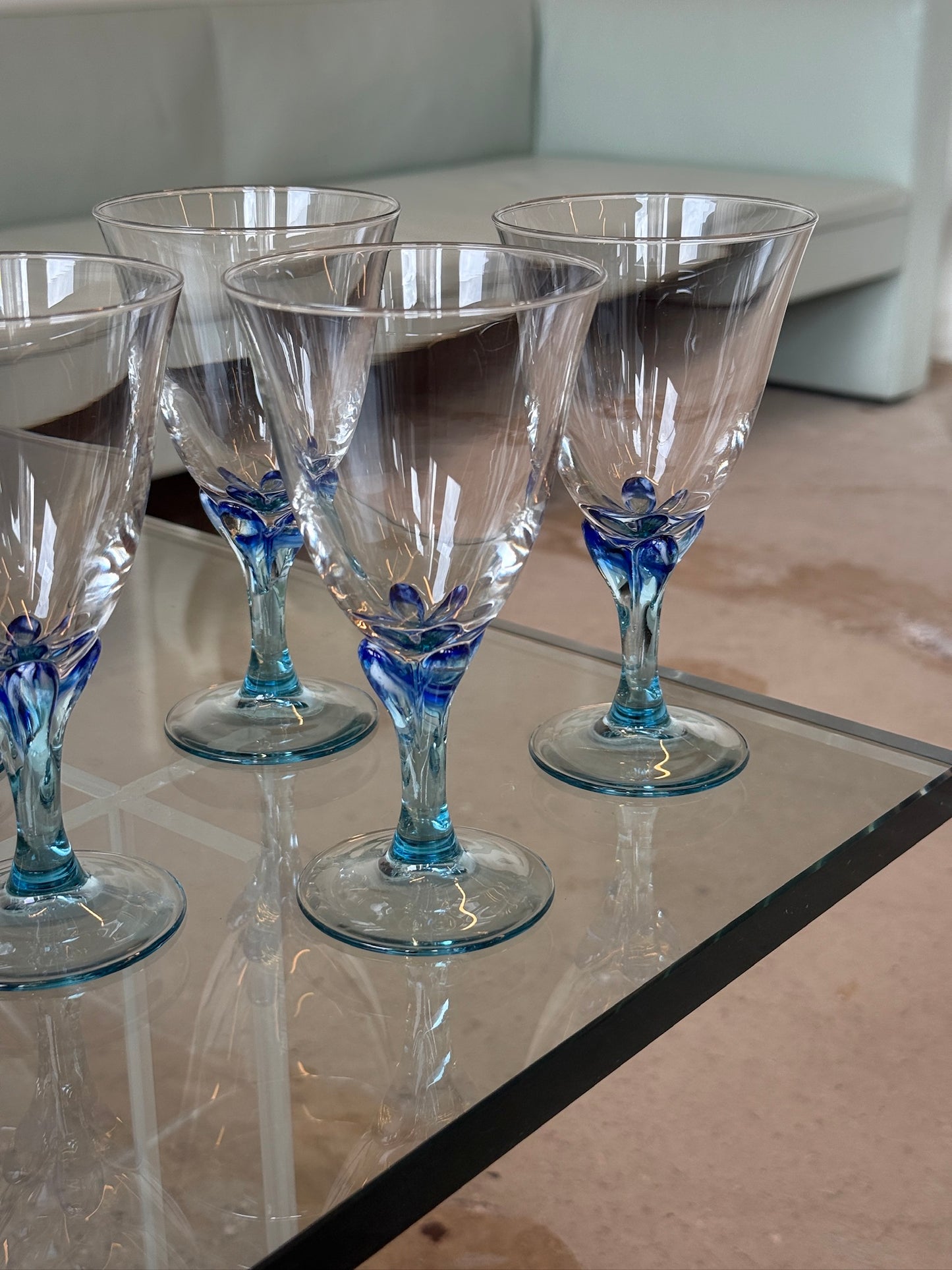 Vinglas med blå detalje, 5 stk.