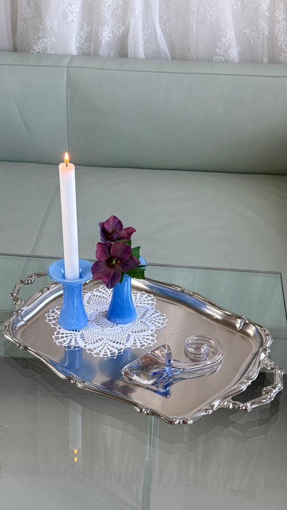 Lyseblå glasstager / minivaser, 2 dele