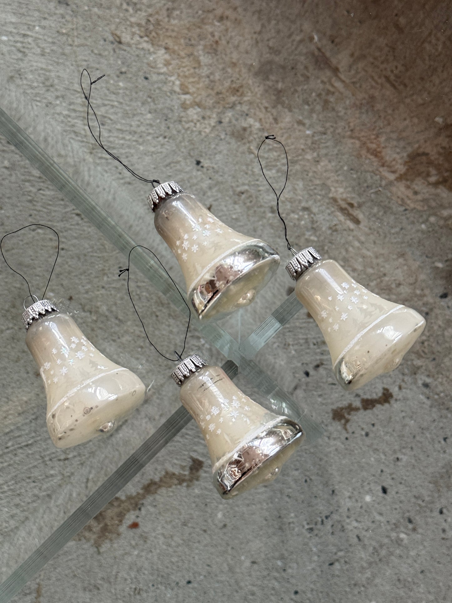 Vintage glasjuleklokker, 4 stk.