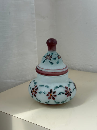 Håndmalet glaskrukke med låg