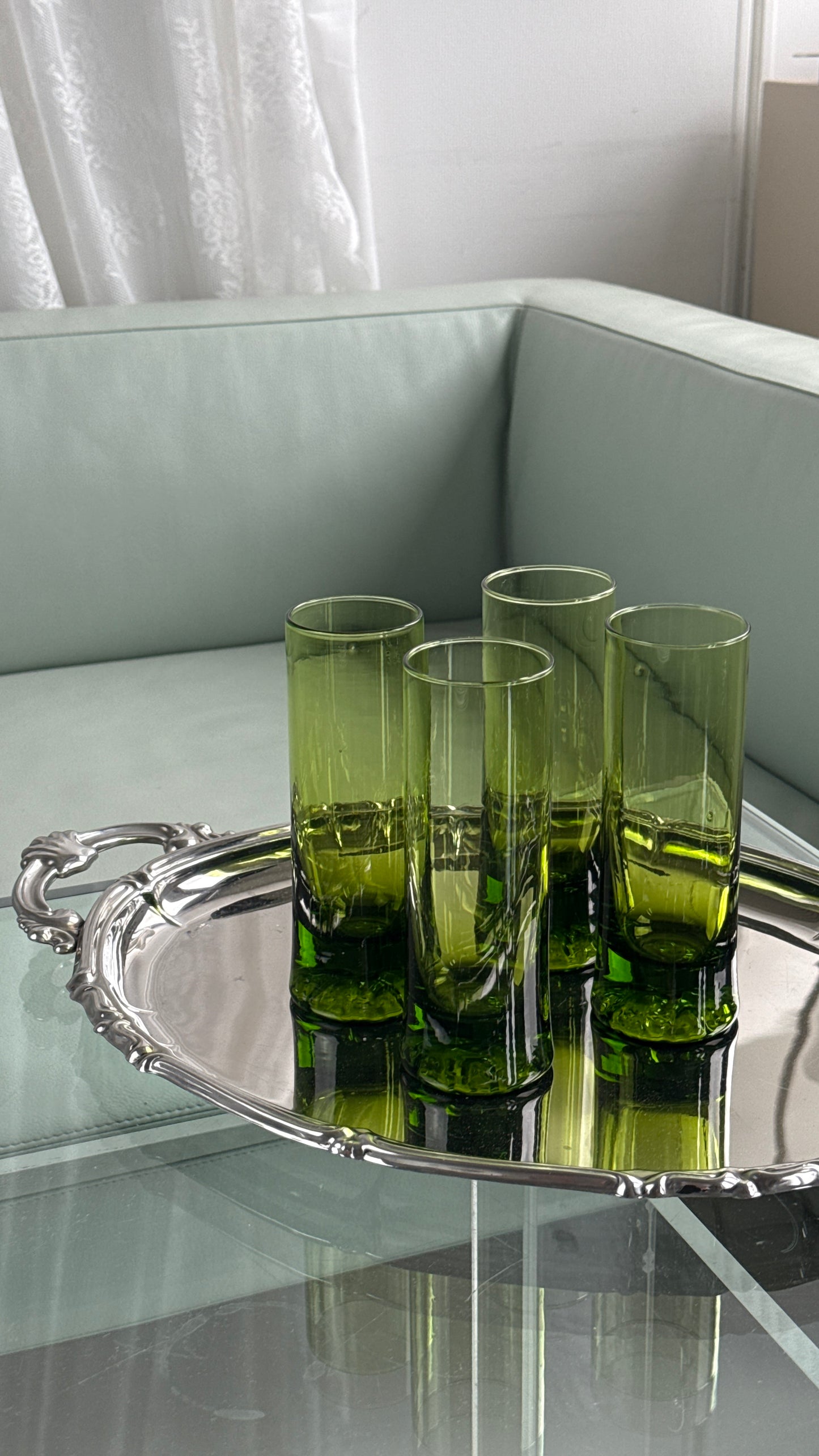 Mundblæste grønne glas, 4 stk.