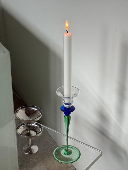 Lysestage i blå/grønt glas